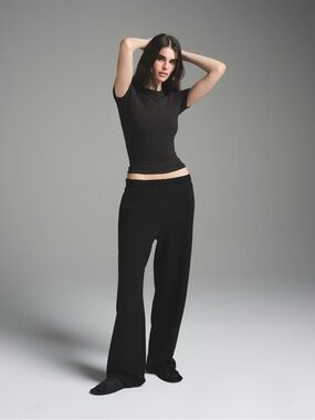 Skims cotton fleece classic straight leg pant color onyx